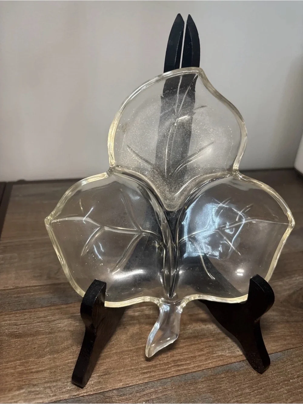Clear Glass Leaf-Shaped Divided Serving Dish